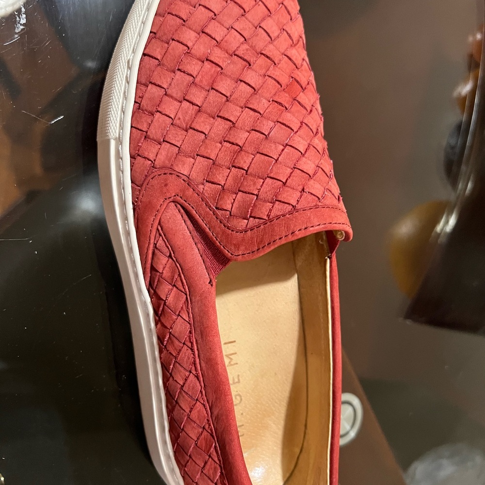Elegant Red Woven Slip-On Loafers